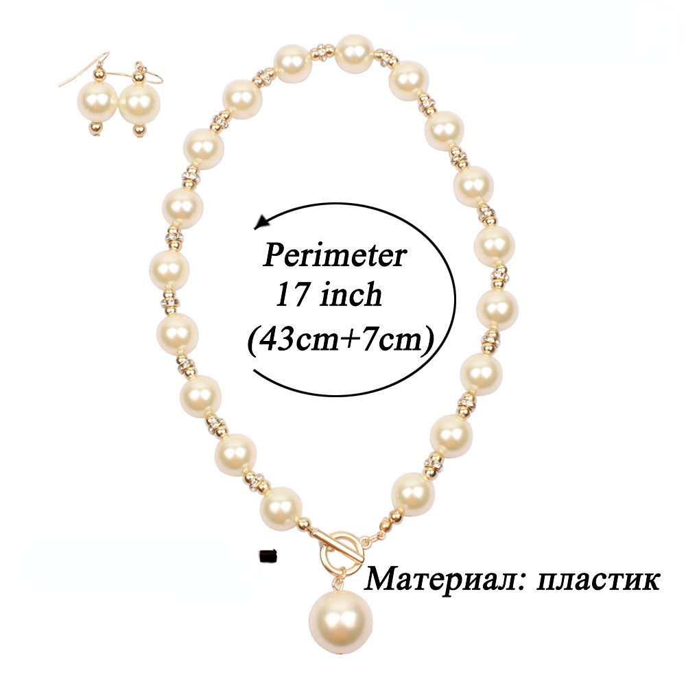 Wholesale Diamond Imitation Pearl Earrings Necklace Jewelry Set